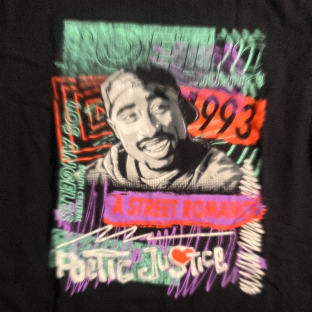 Poetic justice Black Graphic Tee with Colorful Design